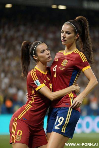 Soccer stadium, spanish soccer team outfit, french soccer team outfit, crowd of people - ai-porn.ai - Spain - France on pornintellect.com