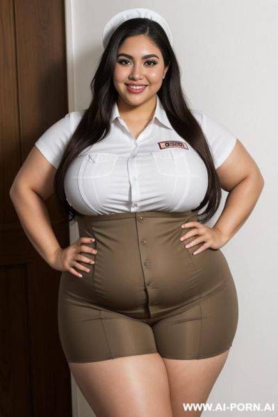 Waitress, supermodel, mexican, bbw, very voluptuous, extra plump, big eyes, long hair, wide hips, goofy, very tan, hipster, extra thicc - ai-porn.ai - Mexico on pornintellect.com