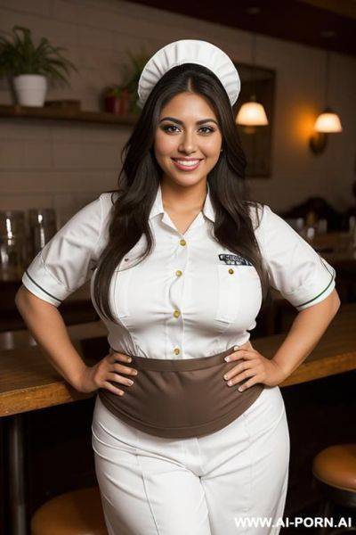 Waitress, supermodel, mexican, big eyes, long hair, wide hips, goofy, very tan, hipster, extra thicc - ai-porn.ai - Mexico on pornintellect.com