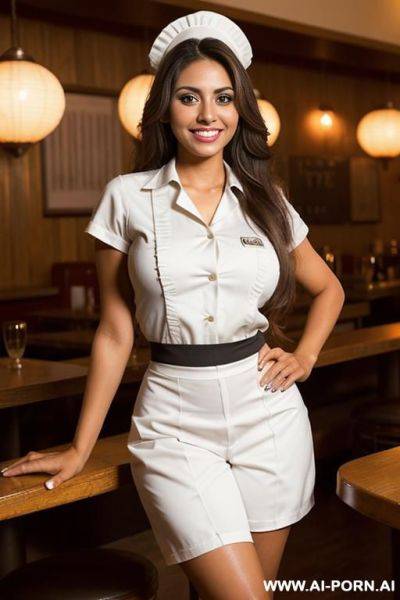 Waitress, supermodel, mexican, big eyes, long hair, wide hips, goofy, very tan, hipster - ai-porn.ai - Mexico on pornintellect.com