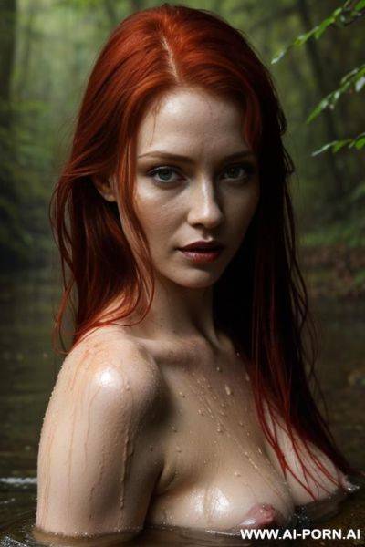 Very wet natural redhead seductive look are totally naked in a forest - ai-porn.ai on pornintellect.com