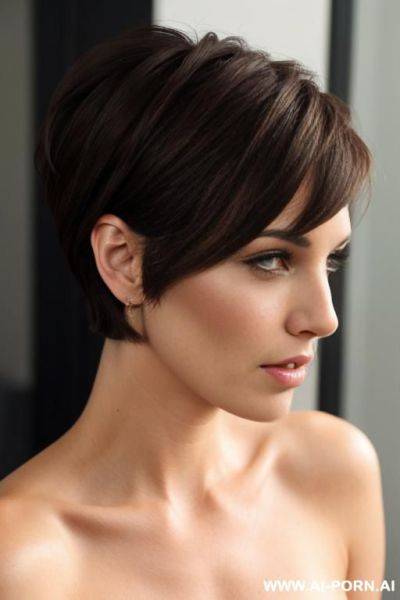 Nude woman, short brunette hair, - ai-porn.ai on pornintellect.com