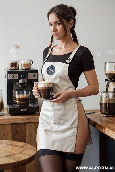Leaning on the table, barista gystyle fucked, double pentrated, perverse, very seductive, - ai-porn.ai on pornintellect.com