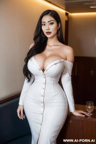 Evil, (flowing hair) (((extremely beautiful))) (((full lips))) (button nose) (submissive) (hoop earrings) (((hourglass figure))) (model) (((eye contact))), full body view, ((keep face)), - ai-porn.ai on pornintellect.com