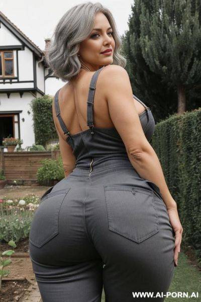 Busty fit grey hair secretary in tight black dress showing off her perfect ass, view from below, close-up, big ass, gorgeuous ass, round ass, naked, nude - ai-porn.ai on pornintellect.com