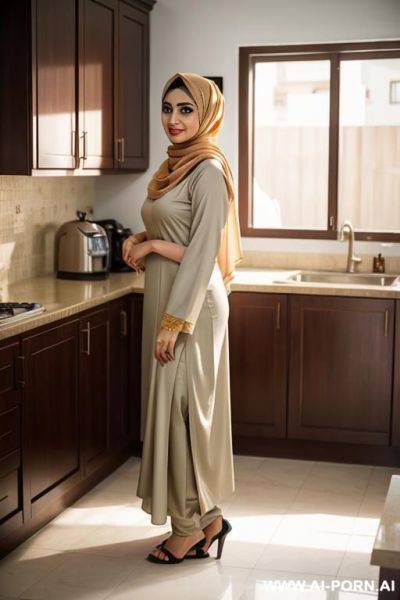 Realistic desi bhabi nude hijab arab standing front pose in kitchen - ai-porn.ai on pornintellect.com