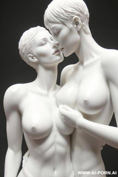 White color sculpture of a naked couple. realistic, very beautiful face. wull body wiew. showing very beautiful perfect pussy. - ai-porn.ai on pornintellect.com