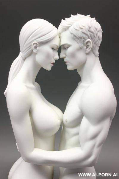 White color sculpture of couple. - ai-porn.ai on pornintellect.com