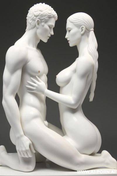 White color sculpture of a naked couple. - ai-porn.ai on pornintellect.com
