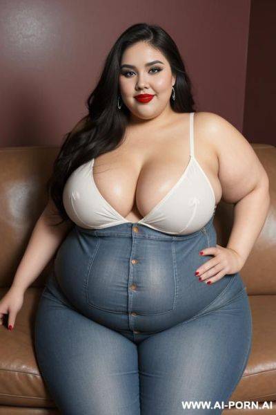 Mexican, pasty skin, supermodel, bbw, fat, hourglass shaped, wide hips, rapper, long hair, extra thicc, very proportionately plump, eyeliner, red lipstick - ai-porn.ai - Mexico on pornintellect.com