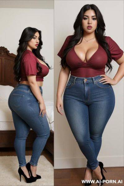 Mexican, pasty skin, supermodel, wide hips, rapper, long hair, extra thicc, very proportionately plump - ai-porn.ai - Mexico on pornintellect.com