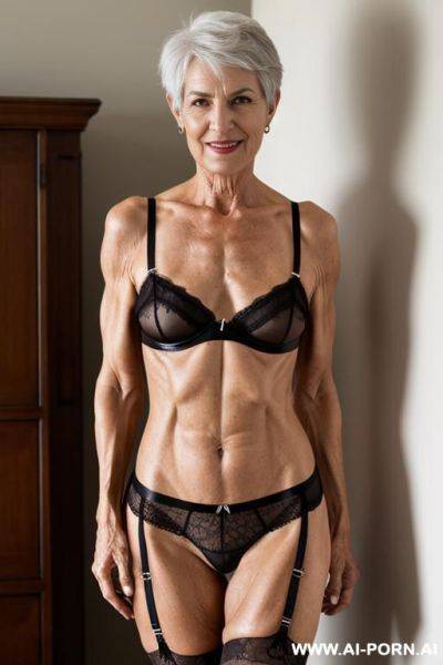 Matured old gilf, wrinkles, wrinkled skin, aging marks, naked, short hair, full body, posing standing, feet, natural body, elry, matured old gilf, wrinkled skin, standing up, sexy body - ai-porn.ai on pornintellect.com