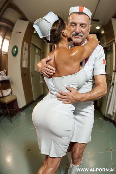 ((((view fish eye lens view)))) ((((next oldman hugging)))) at birdtday celebration ((((tanned italian nurse)))) lot oldmen looks at her close up around spilling beer and having fun ((((white tight - ai-porn.ai - Italy on pornintellect.com