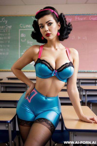 Tiara, lace bra, soft cotton leggings, round boobs, extremely pretty, full lips, button nose, eye contact, ahegao, big earrings, styled hair, tight waist, hourglass figure - ai-porn.ai on pornintellect.com