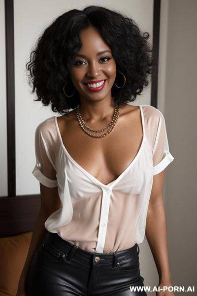 Mature nude with opened transparent white blouse and no bra - ai-porn.ai on pornintellect.com