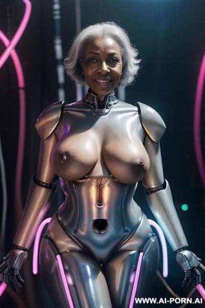 Realistic details , very old ebony black lady, (((very old lady))), old gilf, fully naked hot queen, her majesty, the naked space queen, fully naked perfect sexy voluptuous natural body, hot - ai-porn.ai on pornintellect.com