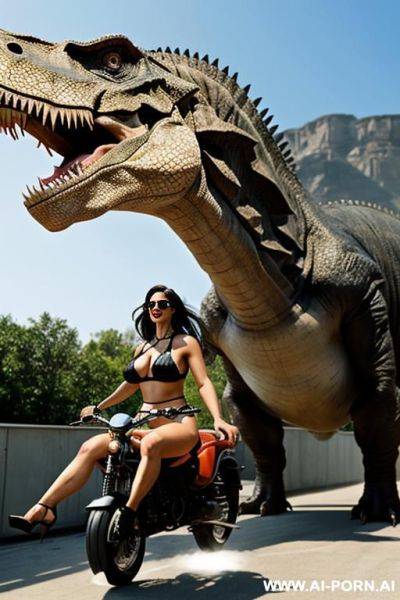 Time traveler riding on tyranosaurus-rex. - ai-porn.ai on pornintellect.com