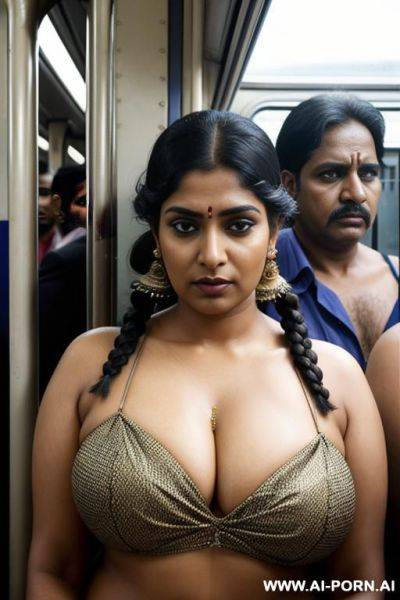 Indian woman, busty, sexy sari top, sari, train, crowded train - ai-porn.ai - India on pornintellect.com