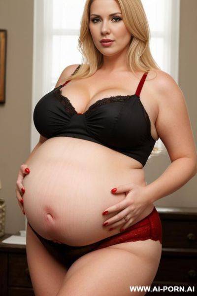Blonde, heavily pregnant, huge belly, birg a red imp - ai-porn.ai on pornintellect.com