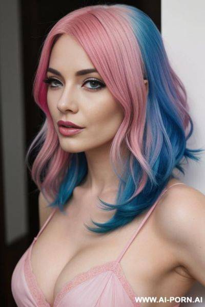 A woman with blue and pink hair - ai-porn.ai on pornintellect.com
