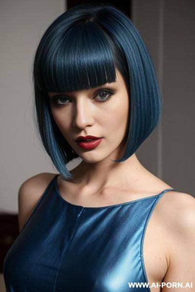 Bob cut, blue hair, (upshirt), (disgust) - ai-porn.ai on pornintellect.com