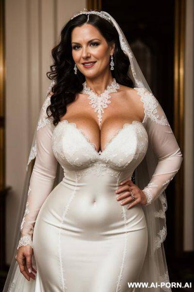 (((wide hips))) rounded, ((hourglass)) body, narrow waist, natural beauty, nice smile, makeup, eye contact, curly long hair, tight belly. - ai-porn.ai on pornintellect.com