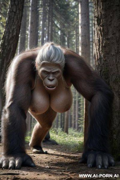 Night, darkness, big bigfoot male, big yeti (realistic bigfoot male) mating with amateur mature mom in on all fours pose (bigfoot fuck mature woman) (bigfoot and mature amateur woman copulate), - ai-porn.ai - Russia on pornintellect.com