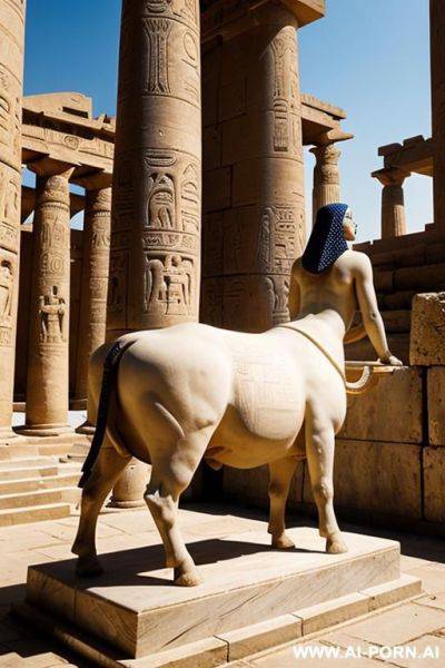 Ancient naked chubby egyptian female temple servant with m light soft skin rides with spreaded legs on a stone sculpture of a bull - ai-porn.ai - Egypt on pornintellect.com