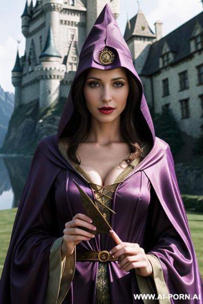 (closeup) (famous fictional wizard castle) (famous fictional smart wizard woman) (invisible cloak) - ai-porn.ai on pornintellect.com