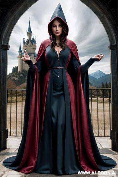 (closeup) (famous fictional wizard castle) (famous fictional smart wizard woman) (transparent cloak) - ai-porn.ai on pornintellect.com