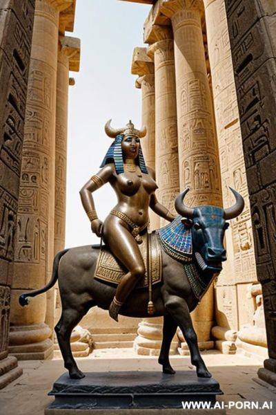 Ancient naked chubby egyptian female temple servant with shaved vagina rides on a stone sculpture of a bull - ai-porn.ai - Egypt on pornintellect.com