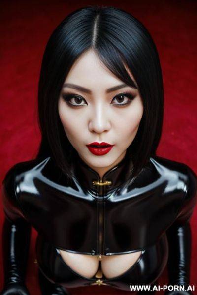 ((chinese cultist)), (submissive magic), (latex outfit), (obedient), (pov), (eye contact), (kneeling, ready for sex) - ai-porn.ai - China on pornintellect.com