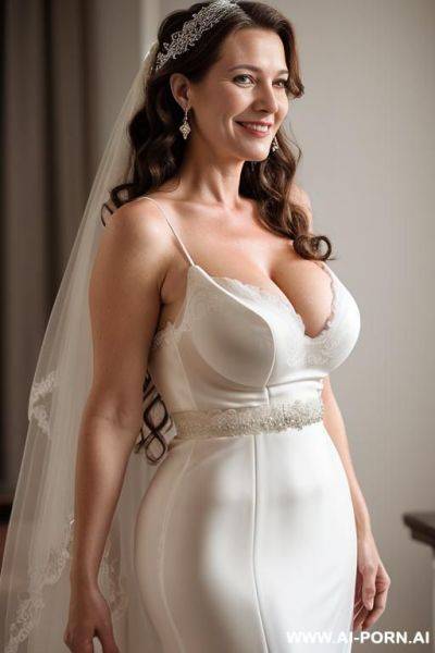 (side view closeup), deep cleavage, natural beauty, nice smile, curly long hair, tight belly, lipstick. - ai-porn.ai on pornintellect.com