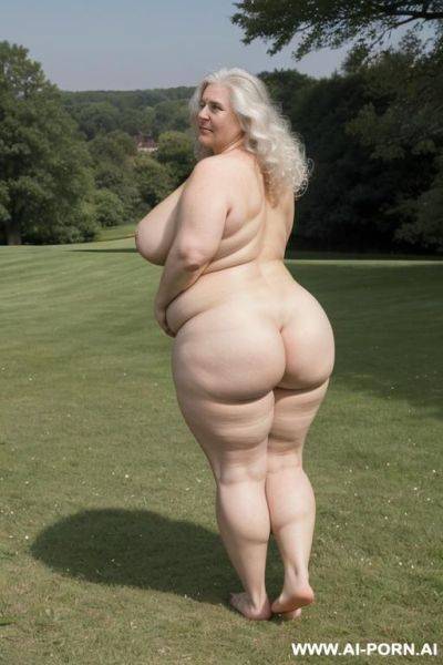 Old woman, standing on the grass! barefoot. back nude ass - ai-porn.ai on pornintellect.com