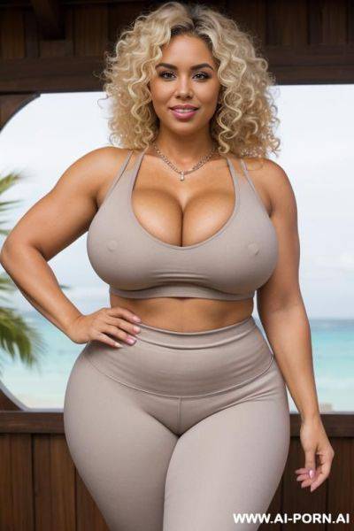 Sexy bimbo milf, aged milf, matured milf, thot, ultra thicc, tanned skin, sun tan skin, bulked up thighs, tight shirt, extremely gigantic boobs, fluffy curly afro hair, big silver necklace, cuban linx - ai-porn.ai - Cuba on pornintellect.com