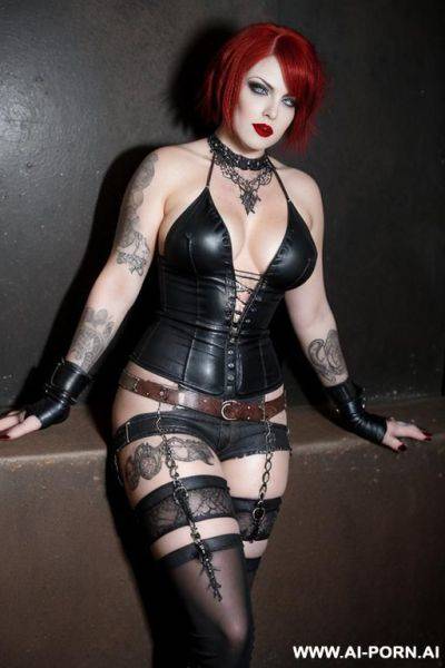 Mature woman, redhair, gothic hair cut, big ass, medium breast, dirty tank top, used jeans - ai-porn.ai on pornintellect.com