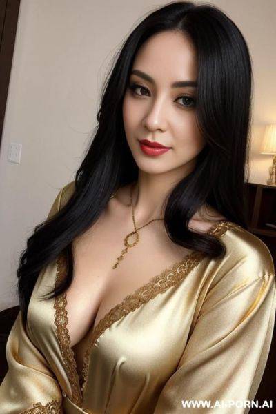 Woman long hair blouse lace gold selfie - ai-porn.ai on pornintellect.com