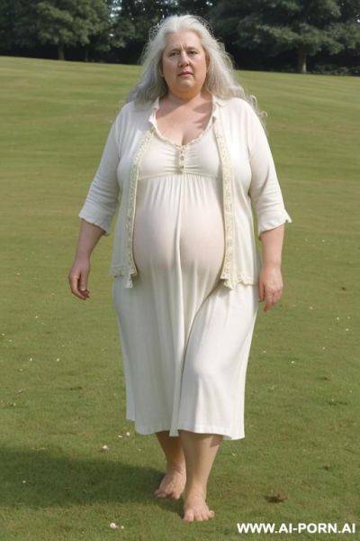 Old woman, standing on the grass! barefoot. - ai-porn.ai on pornintellect.com