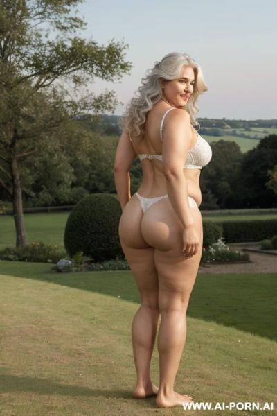 Village! old woman, standing on the grass! barefoot. nude ass, nude ass, back - ai-porn.ai on pornintellect.com