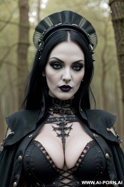 ((sex)) ((fucked)) _gorgeous, very beautiful, photorealistic, (((steampunk bondage gear))), ((topless)), goth, red lips, bright light green eyes, (open boobs, show nipples), (monster opera) - ai-porn.ai on pornintellect.com