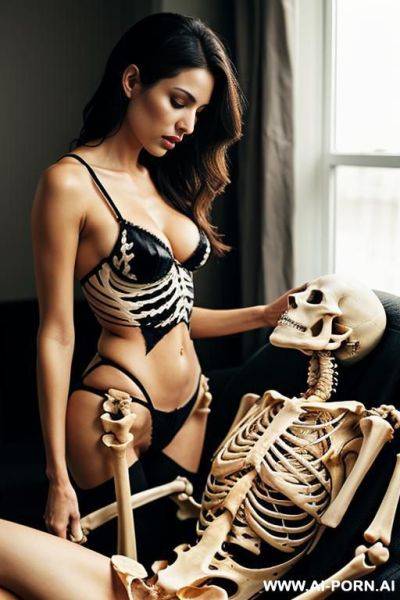 Woman is kussing a skeleton - ai-porn.ai on pornintellect.com