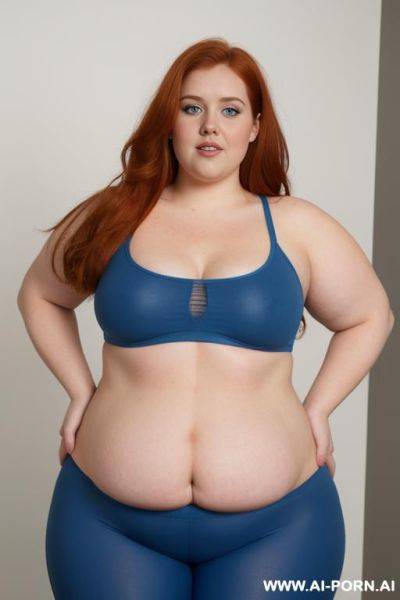 Half-length photo, ((half body photo shot close up)). as a set in the laundry area, a (((very obese))) fat chubby fat thick and bbw redhead british. ((she has lovehandless)). she is wearing a ripped yoga pants. she has the most obese body mom. - ai-porn.ai - Britain on pornintellect.com