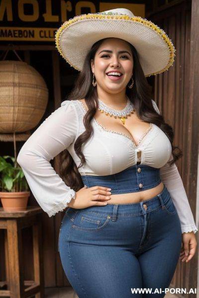 Mexican, big nose, wide hips, long hair, tight clothes, extra thicc, extra chubby, hands on hips - ai-porn.ai - Mexico on pornintellect.com