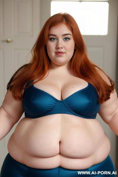 Half-length photo, ((half body photo shot close up)). (as a set in the laundry area), a (((very obese voluptuous))) fat thick and bbw redhead british. she has some lovehandless. she is wearing a ripped yoga pants. she has the most obese body mom. - ai-porn.ai - Britain on pornintellect.com