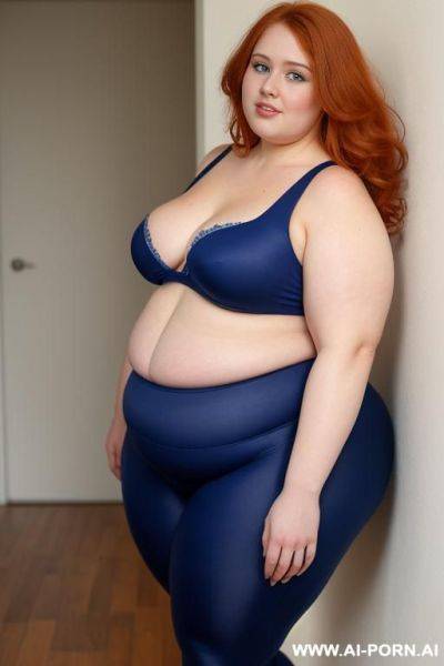 Half-length photo, ((half body photo shot close up)). as a set in the laundry area, a (((very obese))) fat chubby fat thick and bbw redhead british. ((she has some lovehandless)). she is wearing a ripped yoga pants. she has the most obese body mom. - ai-porn.ai - Britain on pornintellect.com