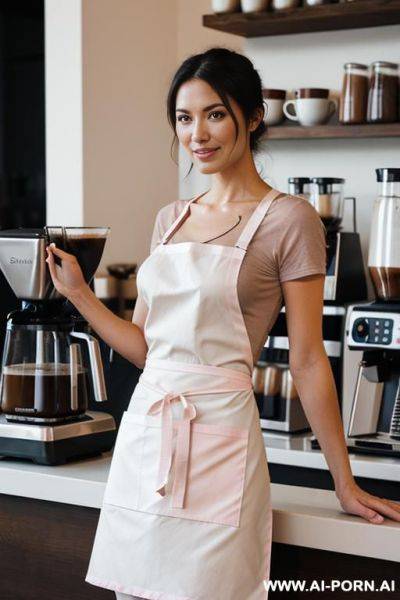 Light pink semi-transparent cotton blouse unbuttoned, without underwear - ai-porn.ai on pornintellect.com