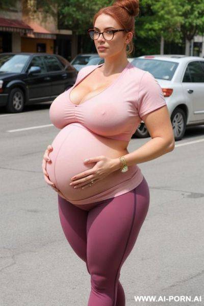 Sexy bimbo milf, aged milf, matured milf, thot, ultra thicc, bulked up thighs, tight sport shorts, tight pink shirt, extremely gigantic boobs - ai-porn.ai on pornintellect.com
