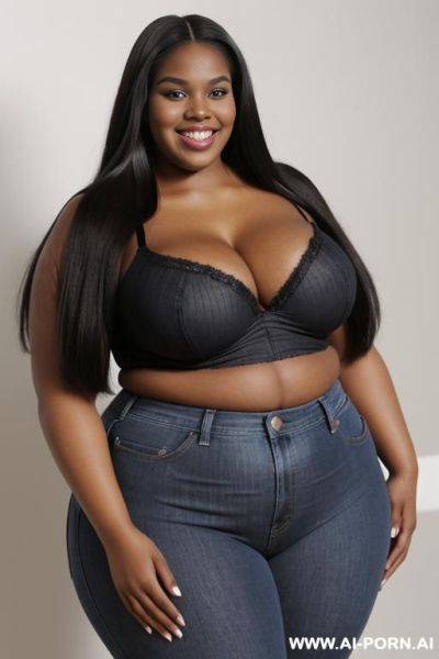 Supermodel, very pear shaped, black woman, wide hips, ditzy, long hair, underwear - ai-porn.ai on pornintellect.com
