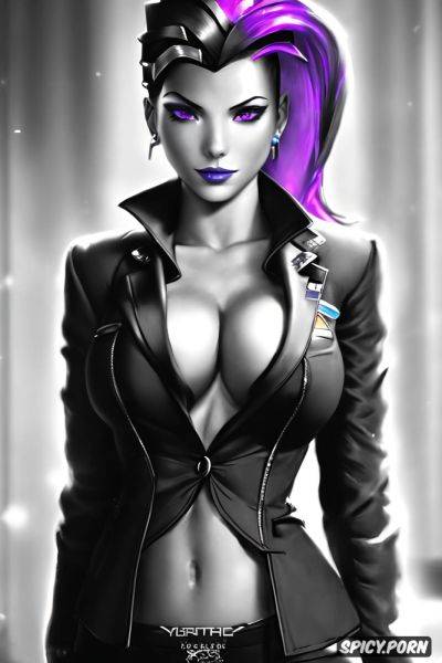 K shot on canon dslr, sombra overwatch black blazer white shirt shirt unbuttoned beautiful face full lips milf full body shot - spicy.porn on pornintellect.com