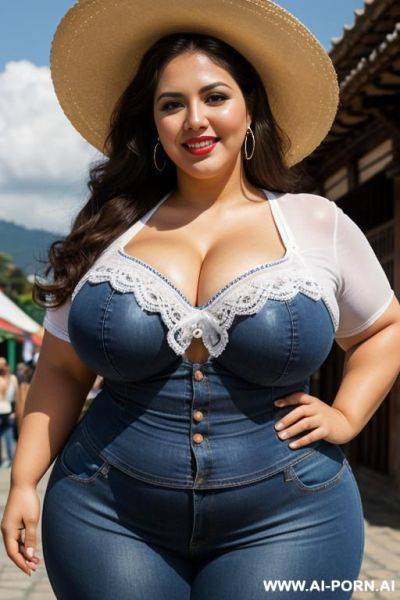 Mexican, supermodel, rotund, big woman, big forehead, wide hips, tight shirt, eye contact, huge thighs - ai-porn.ai - Mexico on pornintellect.com